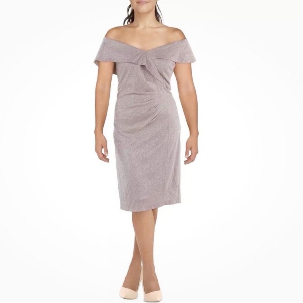 X By Xscape Women’s Pink Metallic Cocktail Party Midi Sheath Dress Size 14w Nwt